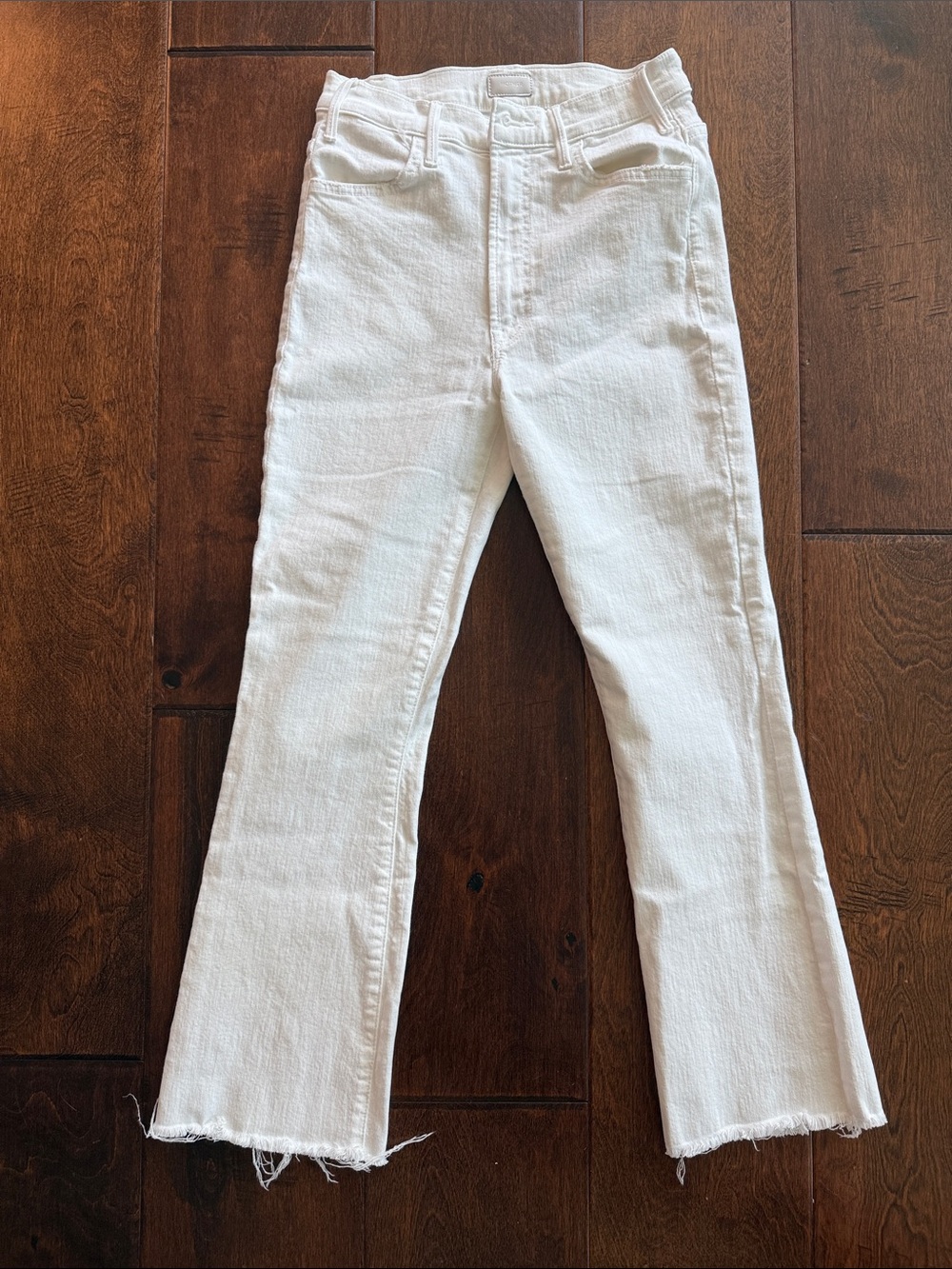 MOTHER hustler ankle White High-Rise Jeans with Raw Hem